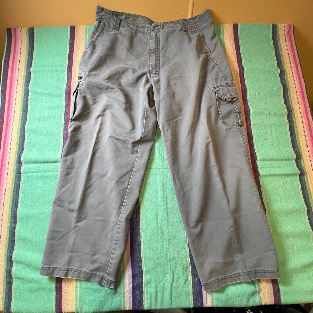 REI Cargo Pants Mens 38x30 Gray Herringbone Organic Cotton Hiking Utility Pant